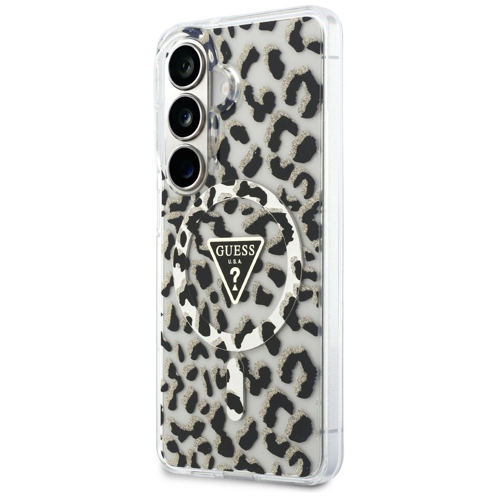 Guess IML Leopard Print Triangle MagSafe Case for Samsung Galaxy S26 - Black_1