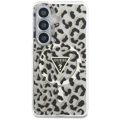 Guess IML Leopard Print Triangle MagSafe Case for Samsung Galaxy S26 - Black_2