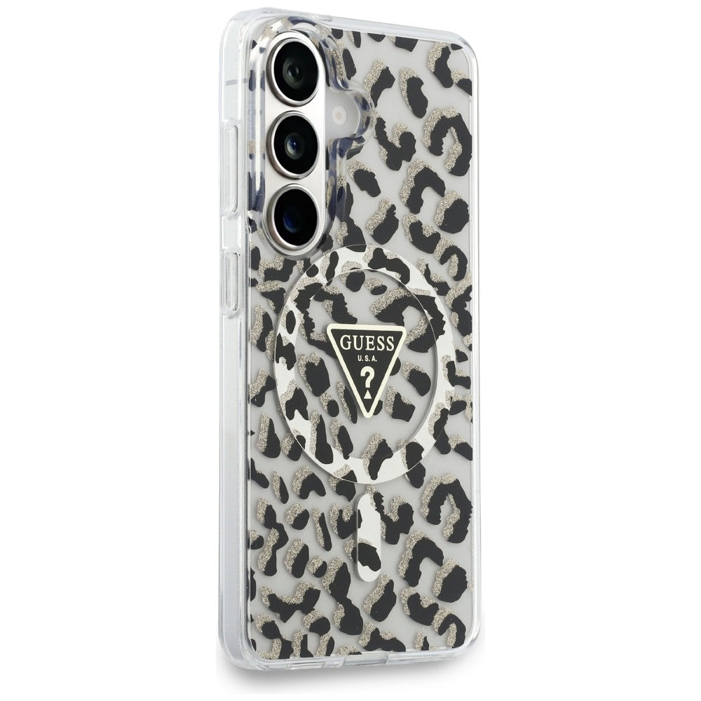 Guess IML Leopard Print Triangle MagSafe Case for Samsung Galaxy S26 - Black_3