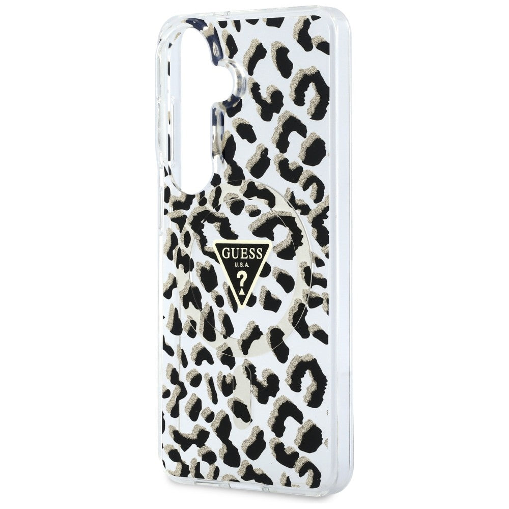 Guess IML Leopard Print Triangle MagSafe Case for Samsung Galaxy S26 - Black_5