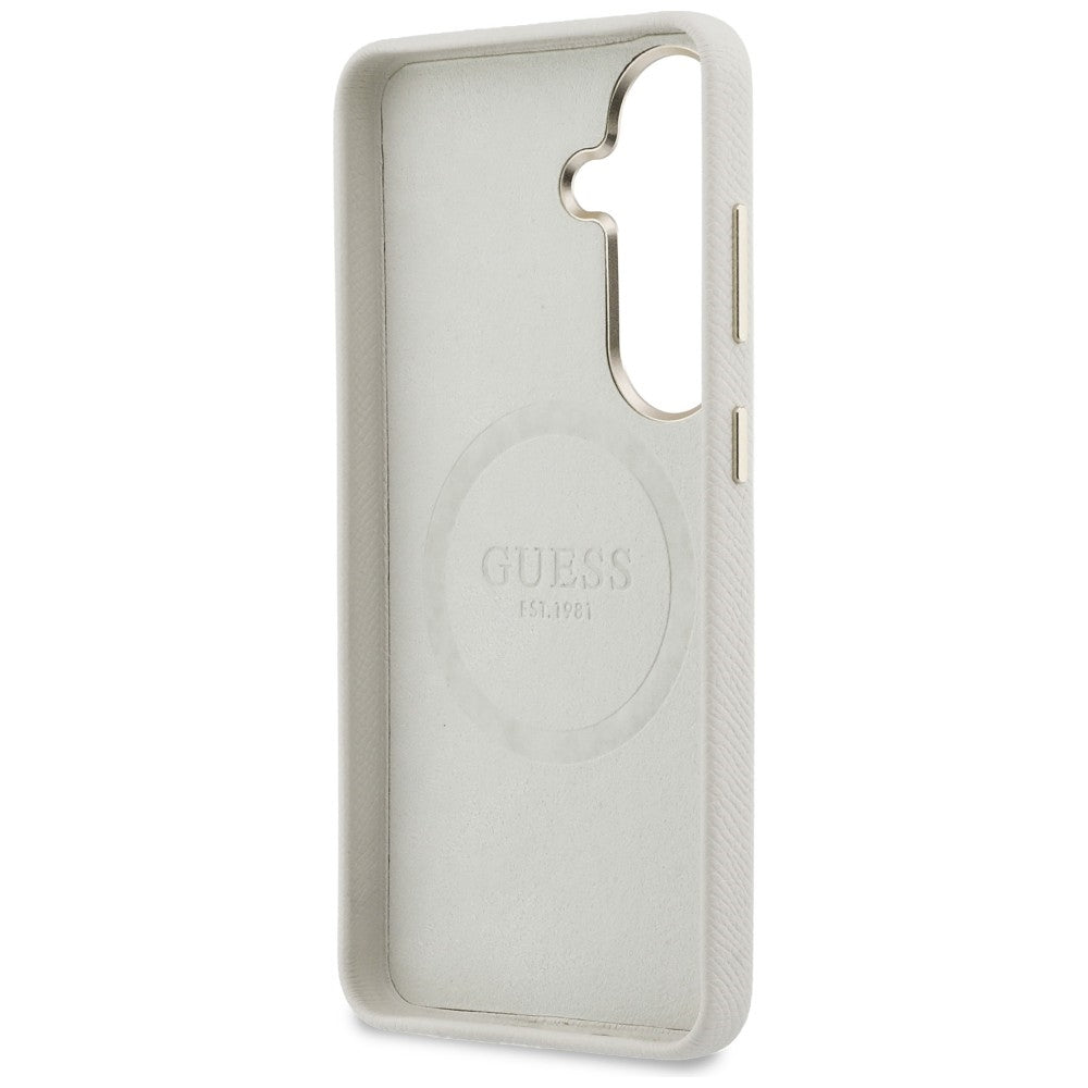 Guess Rhinestone Round Logo MagSafe Case for Samsung Galaxy S26 - Beige_6