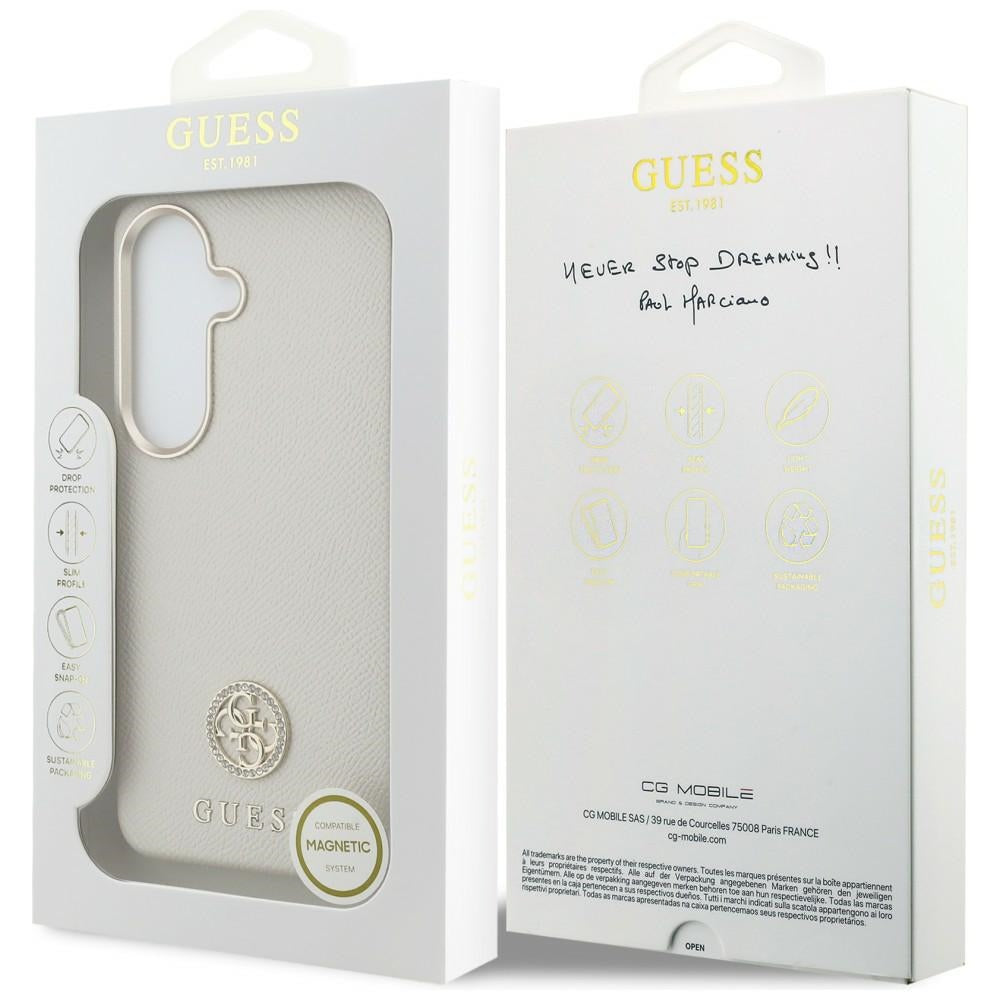 Guess Rhinestone Round Logo MagSafe Case for Samsung Galaxy S26 - Beige_7