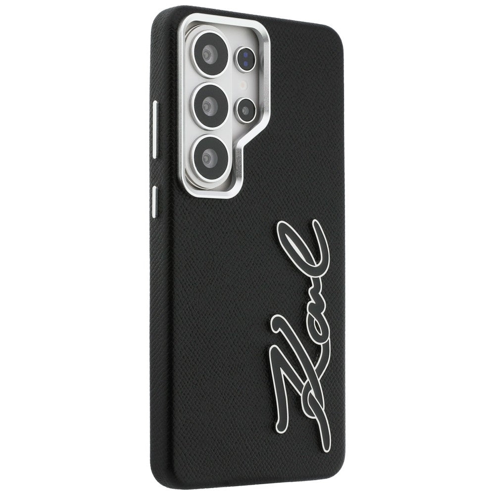 Karl Lagerfeld Grained Signature Metal Resin Logo Case for Samsung Galaxy S26 Ultra - Black_3