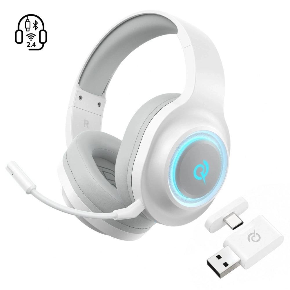 QCY Heroad V200 Tri-Mode Gaming Headphones with 7.1 Sound, 240h Battery, and Detachable Microphone - White_0