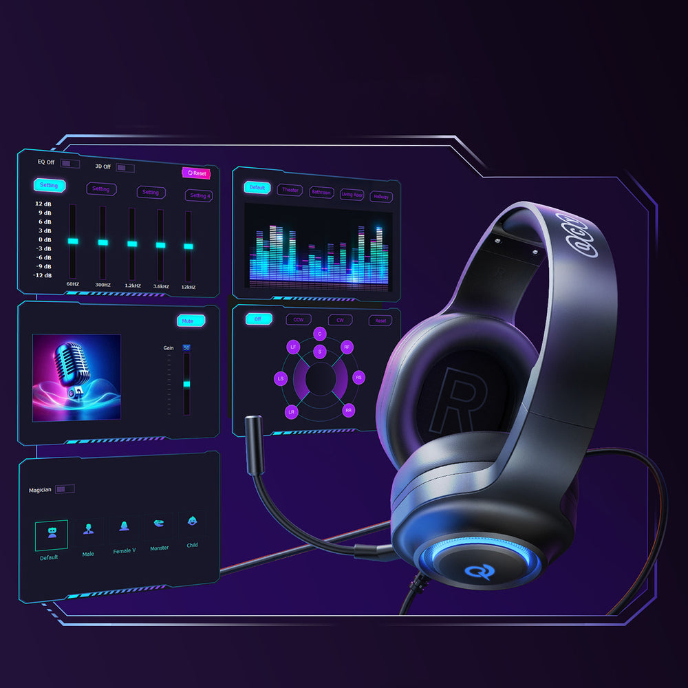 QCY V200 Pro Wired Gaming Headphones with 7.1 Sound and Detachable Microphone - Black_12