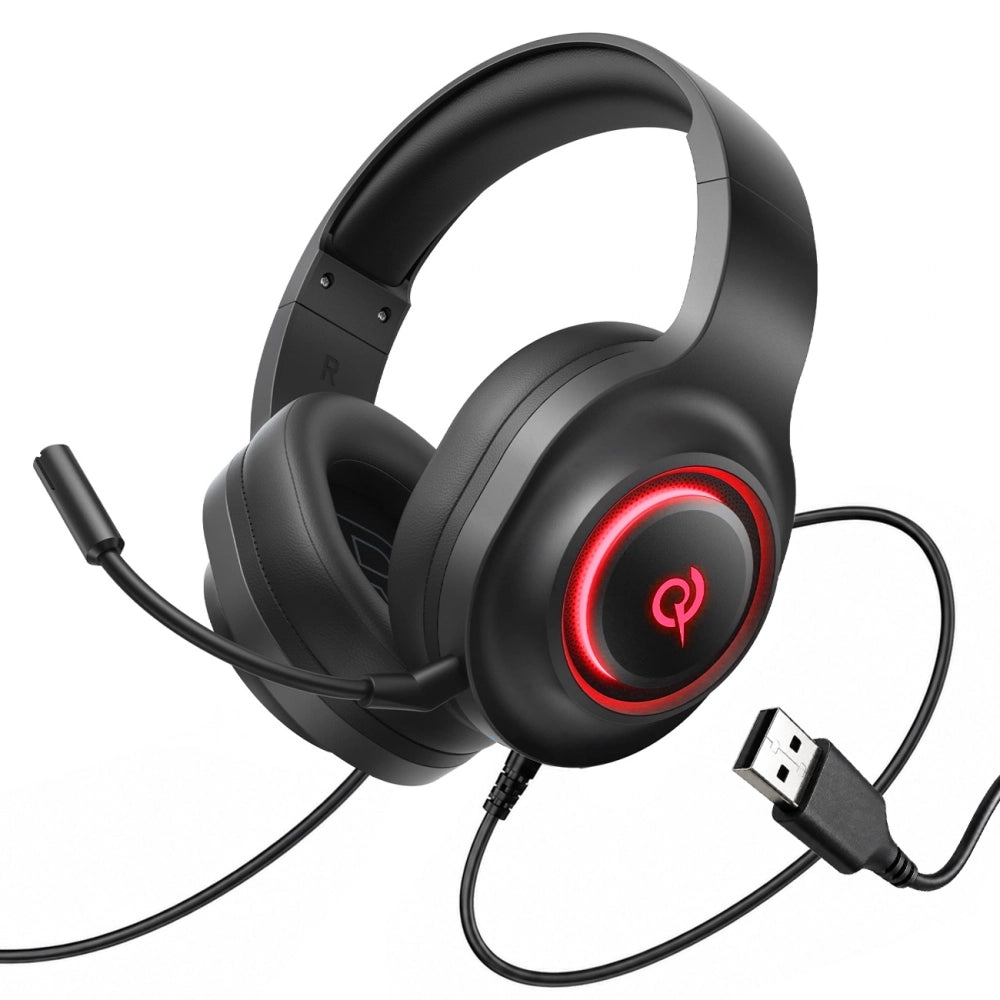 QCY V200 Pro Wired Gaming Headphones with 7.1 Sound and Detachable Microphone - Black_0