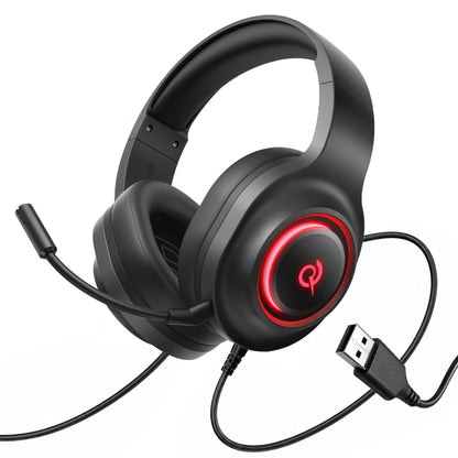 QCY V200 Pro Wired Gaming Headphones with 7.1 Sound and Detachable Microphone - Black_0