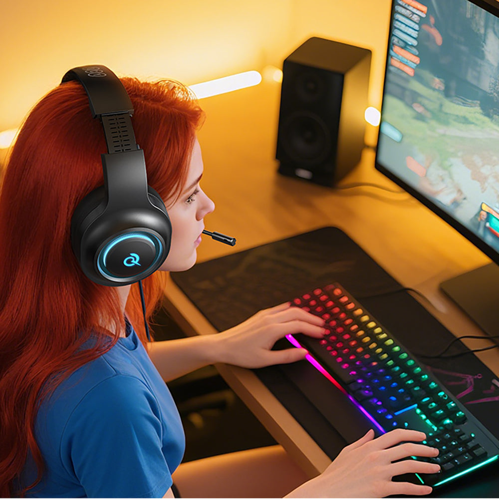 QCY V200 Pro Wired Gaming Headphones with 7.1 Sound and Detachable Microphone - Black_10