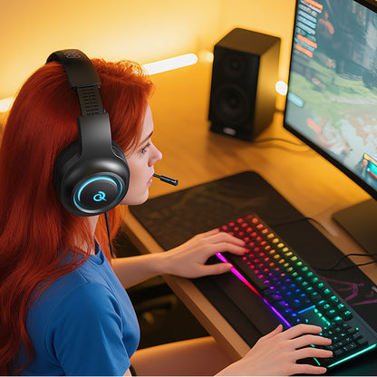 QCY V200 Pro Wired Gaming Headphones with 7.1 Sound and Detachable Microphone - Black_10