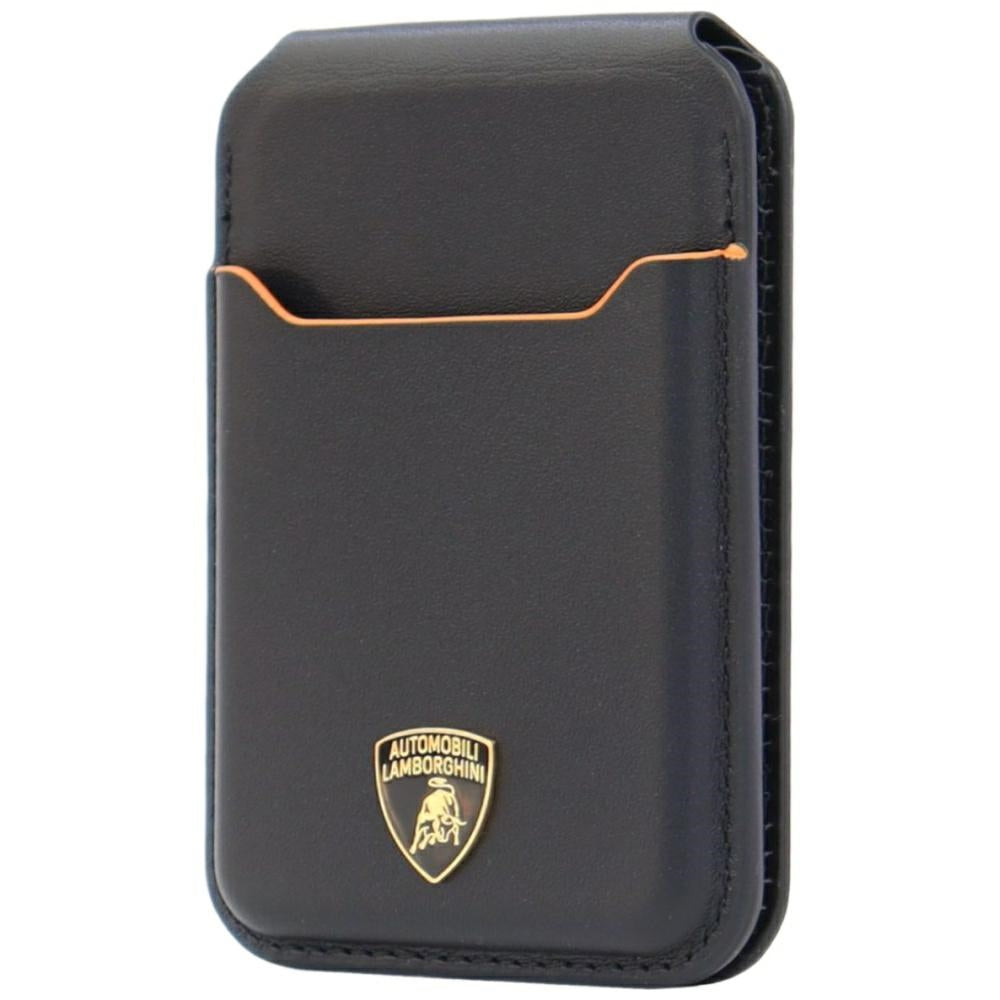 Lamborghini D1 Genuine Leather MagSafe mobile phone wallet - black and orange_0