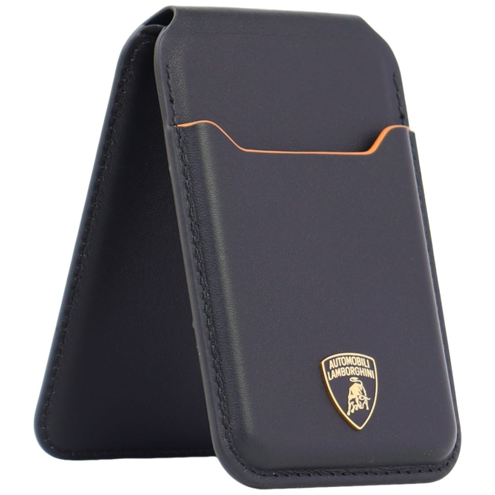 Lamborghini D1 Genuine Leather MagSafe mobile phone wallet - black and orange_2