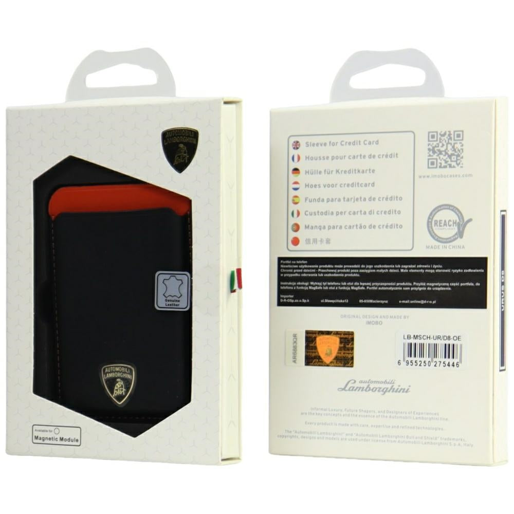 Lamborghini Urus D8 Genuine Leather MagSafe Magnetic Phone Wallet - Black and Red_6