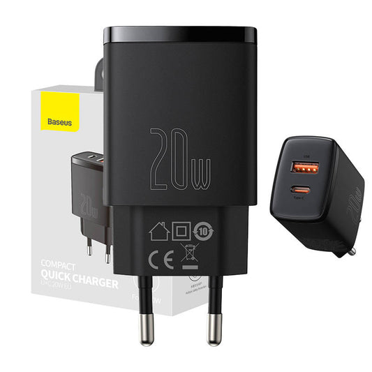Baseus Compact Quick Charger, USB, USB-C, 20W (black)_0