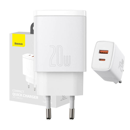 Baseus Compact Quick Charger, USB, USB-C, 20W (white)_0
