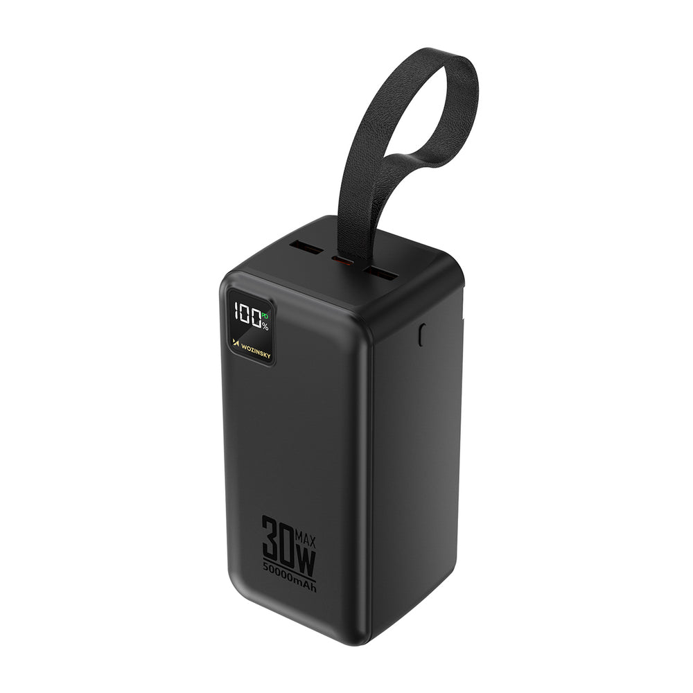 Powerbank Wozinsky W8-B 50000mAh 30W 2xUSB-A and 1xUSB-C and USB micro with flashlight - black_0
