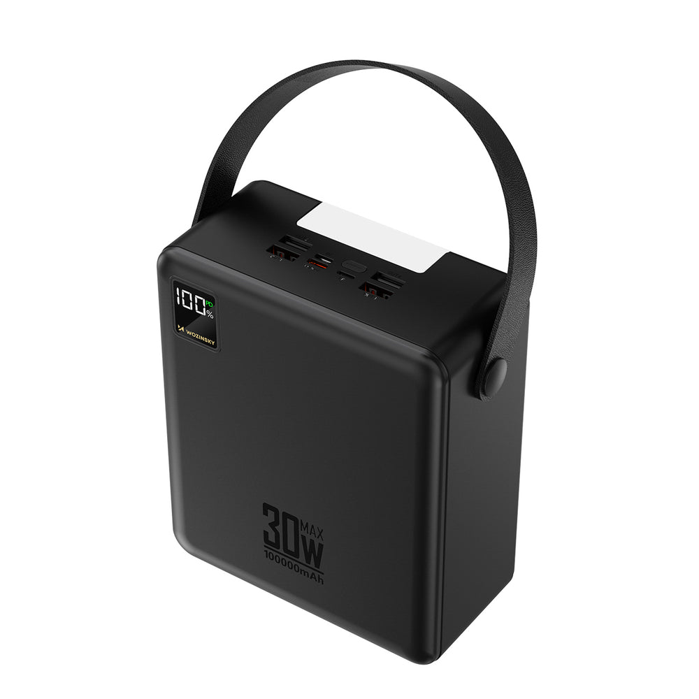 Wozinsky W8-B 100000mAh 30W Powerbank 2xUSB-A and 2xUSB-C with Flashlight - Black_0