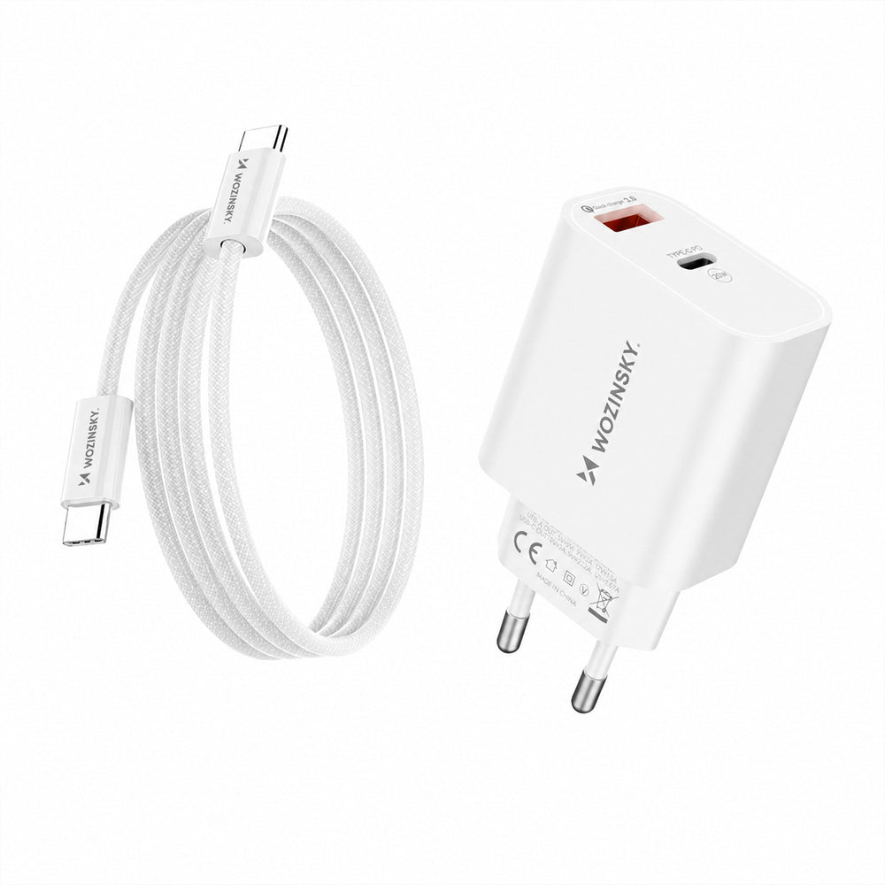 Wozinsky WLS-20W 20W USB-A USB-C Wall Charger with 1m USB-C - USB-C Cable - White_0