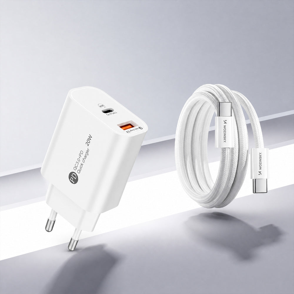 Wozinsky WLS-20W 20W USB-A USB-C Wall Charger with 1m USB-C - USB-C Cable - White_11