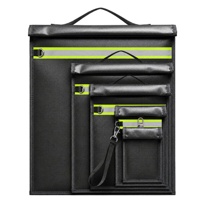 Set of 5 Fireproof RFID Blocking Bags OTN-5R with Handle and Reflector - Black_0