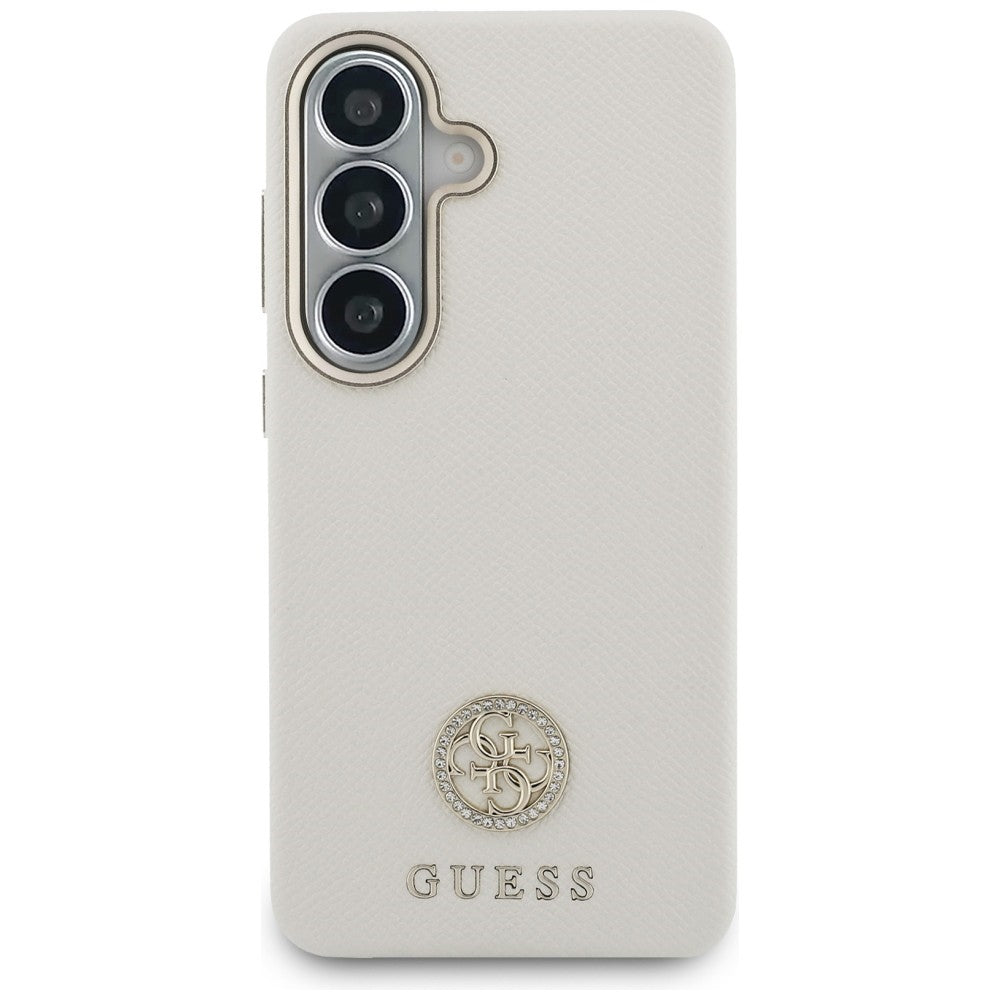 Guess Rhinestone Round Logo MagSafe Case for Samsung Galaxy S26+ - Beige_2