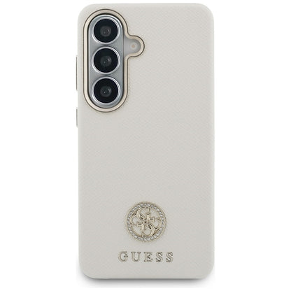 Guess Rhinestone Round Logo MagSafe Case for Samsung Galaxy S26+ - Beige_2