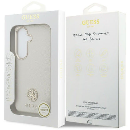 Guess Rhinestone Round Logo MagSafe Case for Samsung Galaxy S26+ - Beige_7