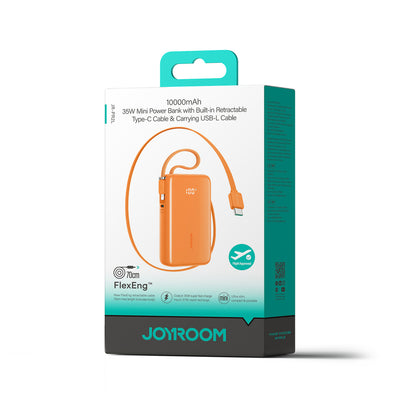 Joyroom JR-PR2 35W 10000mAh Powerbank with Built-in USB-C and Lightning Cables - Orange_1