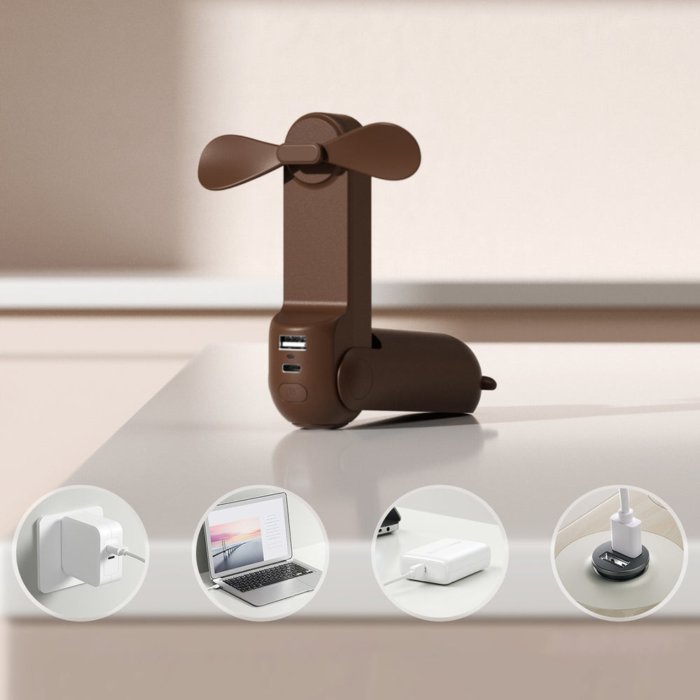 Jisulife Handheld Fan Life8 Plus Portable USB Fan with Power Bank Function 4500mAh and Flashlight - Brown_1