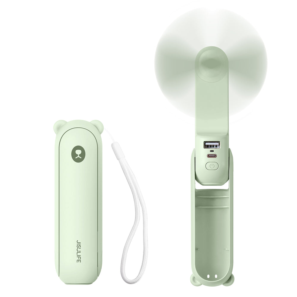 Jisulife Handheld Fan Life8 Mini Portable USB Fan with 2000mAh Power Bank and Flashlight - Green_0