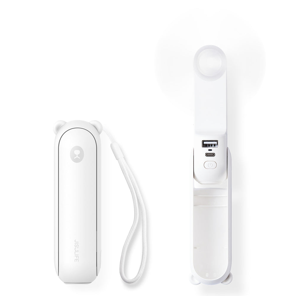 Jisulife Handheld Fan Life8 Mini Portable USB Fan with 2000mAh Power Bank and Flashlight - White_0