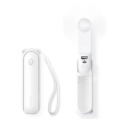 Jisulife Handheld Fan Life8 Mini Portable USB Fan with 2000mAh Power Bank and Flashlight - White_0