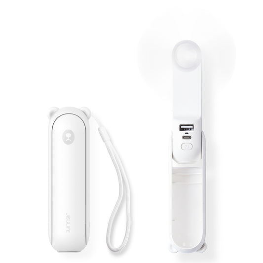 Jisulife Handheld Fan Life8 Mini Portable USB Fan with 2000mAh Power Bank and Flashlight - White_0
