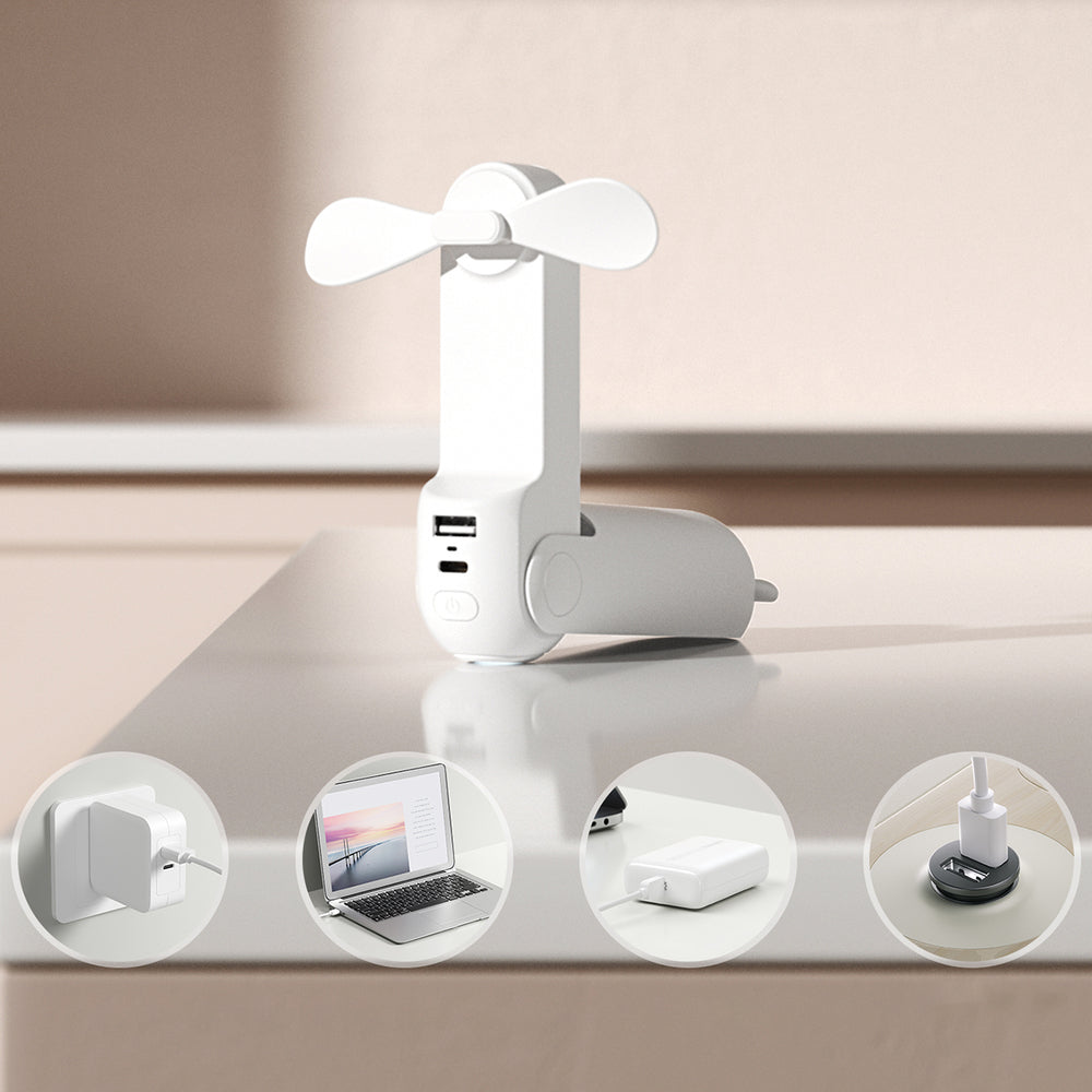 Jisulife Handheld Fan Life8 Mini Portable USB Fan with 2000mAh Power Bank and Flashlight - White_1