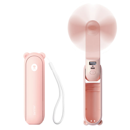 Jisulife Handheld Fan Life8 Portable USB Fan with Power Bank Function 2000mAh and Flashlight - Pink_0