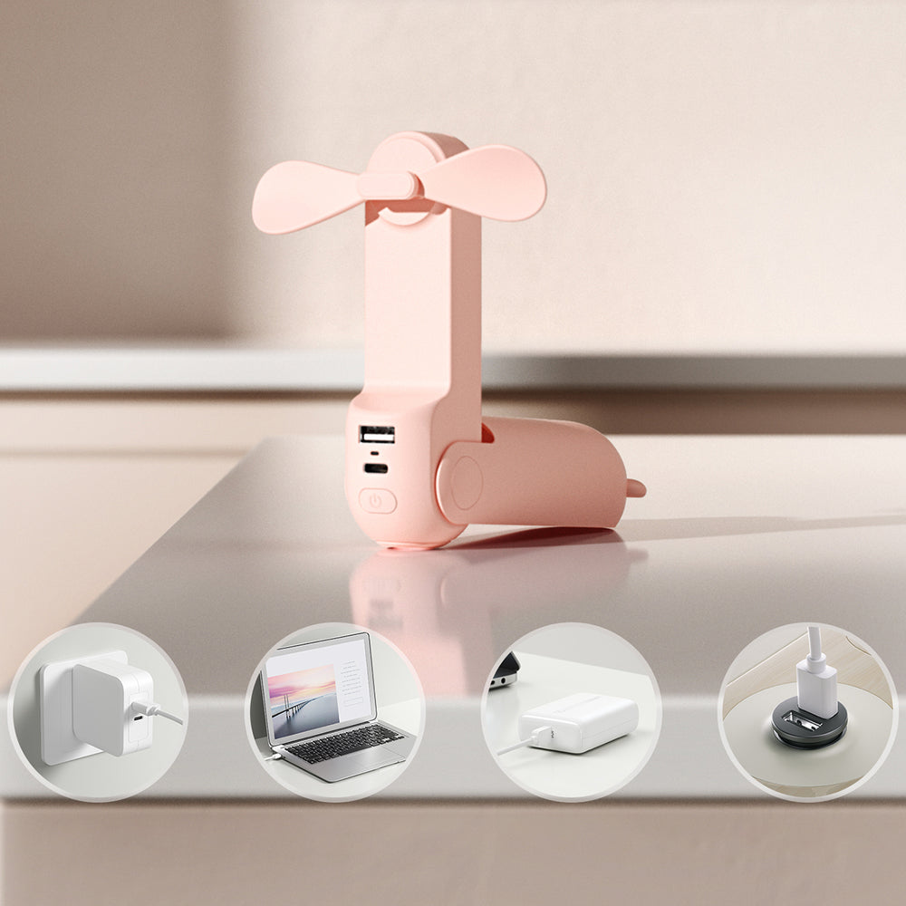 Jisulife Handheld Fan Life8 Portable USB Fan with Power Bank Function 2000mAh and Flashlight - Pink_1
