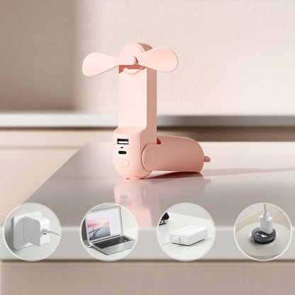 Jisulife Handheld Fan Life8 Portable USB Fan with Power Bank Function 2000mAh and Flashlight - Pink_1