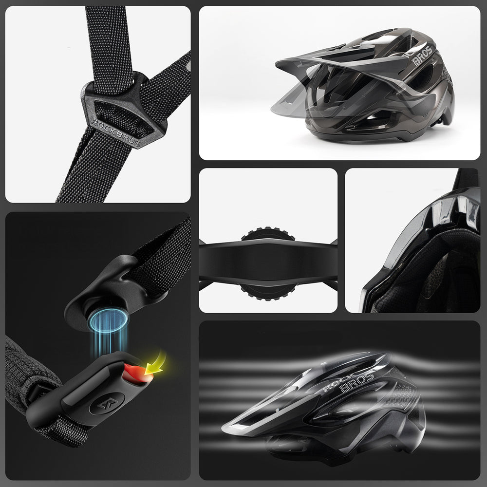 Rockbros LK-99 Mountain Bike Helmet with Adjustable Visor and Magnetic Closure 58-62 cm - Black_4