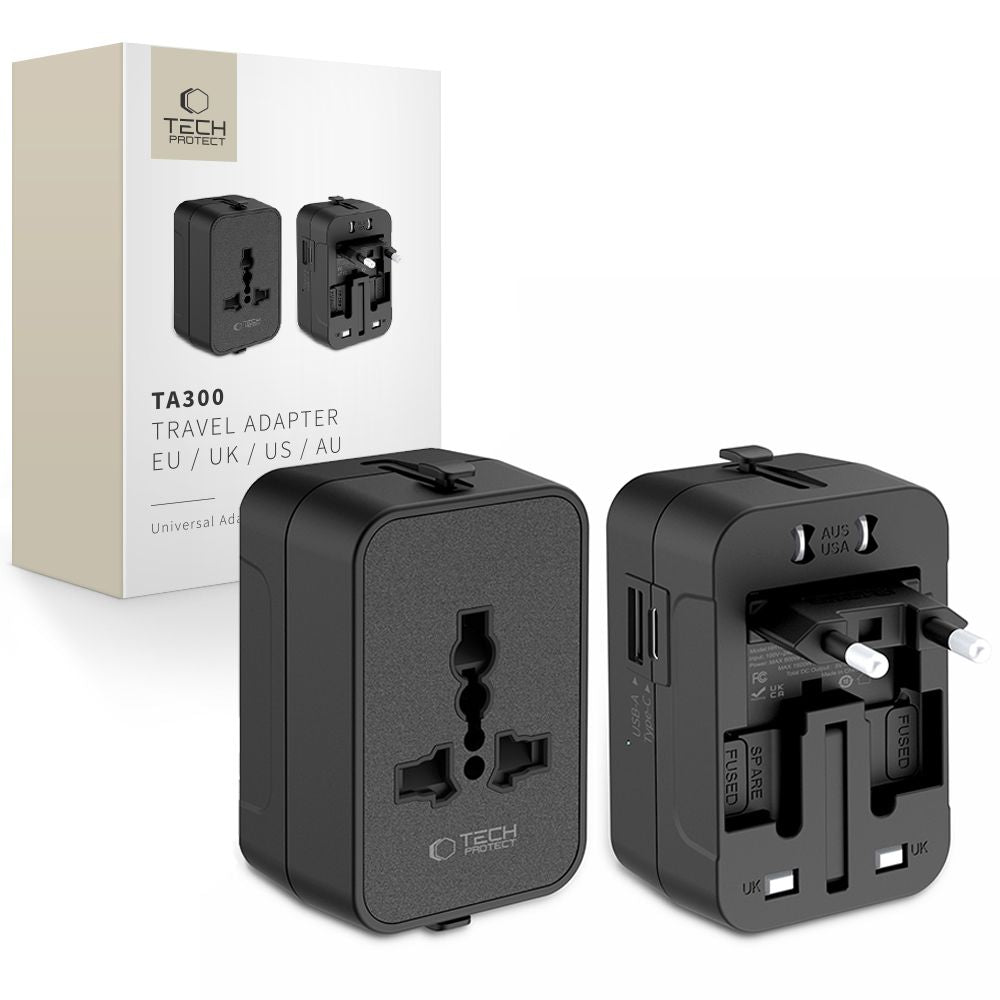 Tech-Protect TA300 Travel Adapter EU / UK / AU - Black_0