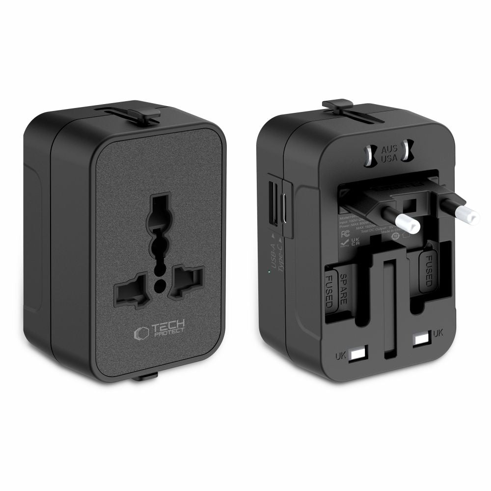 Tech-Protect TA300 Travel Adapter EU / UK / AU - Black_1