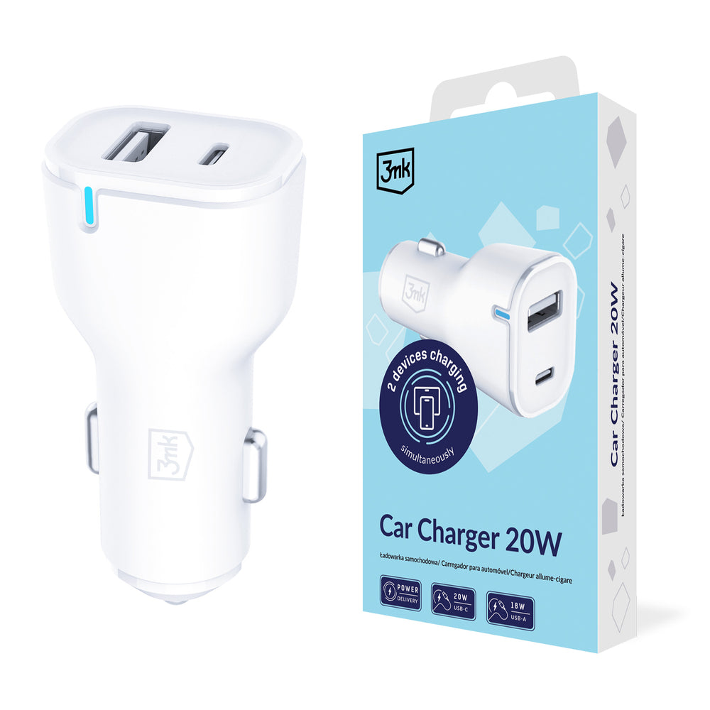 3mk Car Charger 20W PD3.0 QC 3.0 USB 1A1C - White_0