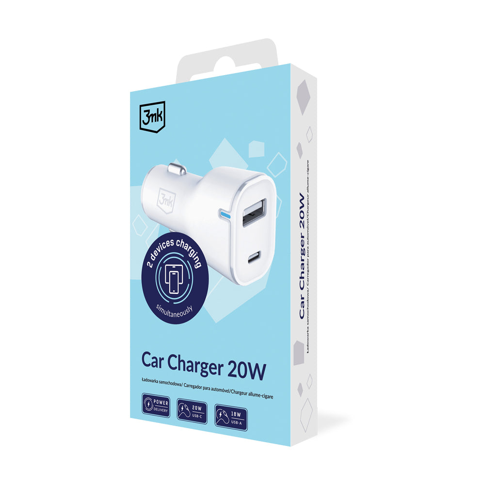 3mk Car Charger 20W PD3.0 QC 3.0 USB 1A1C - White_2