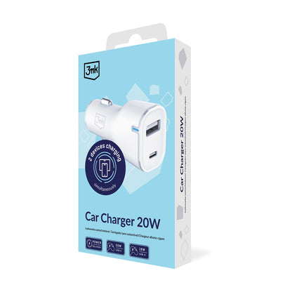 3mk Car Charger 20W PD3.0 QC 3.0 USB 1A1C - White_2