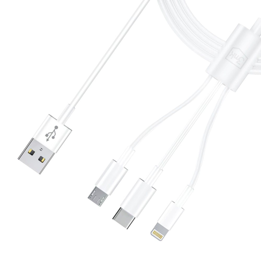 3mk Cable 3in1 USB-A - micro USB / Lightning / USB-C 1.2m 20V/2.4A 15W - white_1