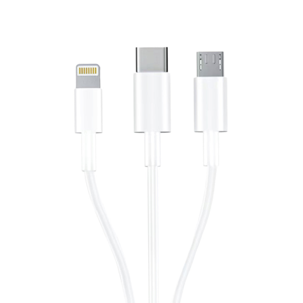 3mk Cable 3in1 USB-A - micro USB / Lightning / USB-C 1.2m 20V/2.4A 15W - white_3