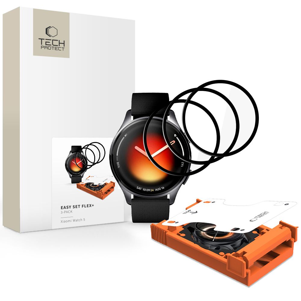 Tech-Protect Easy Set Flex+ 3-Pack Hybrid Glass for Xiaomi Watch 5 - Black_0