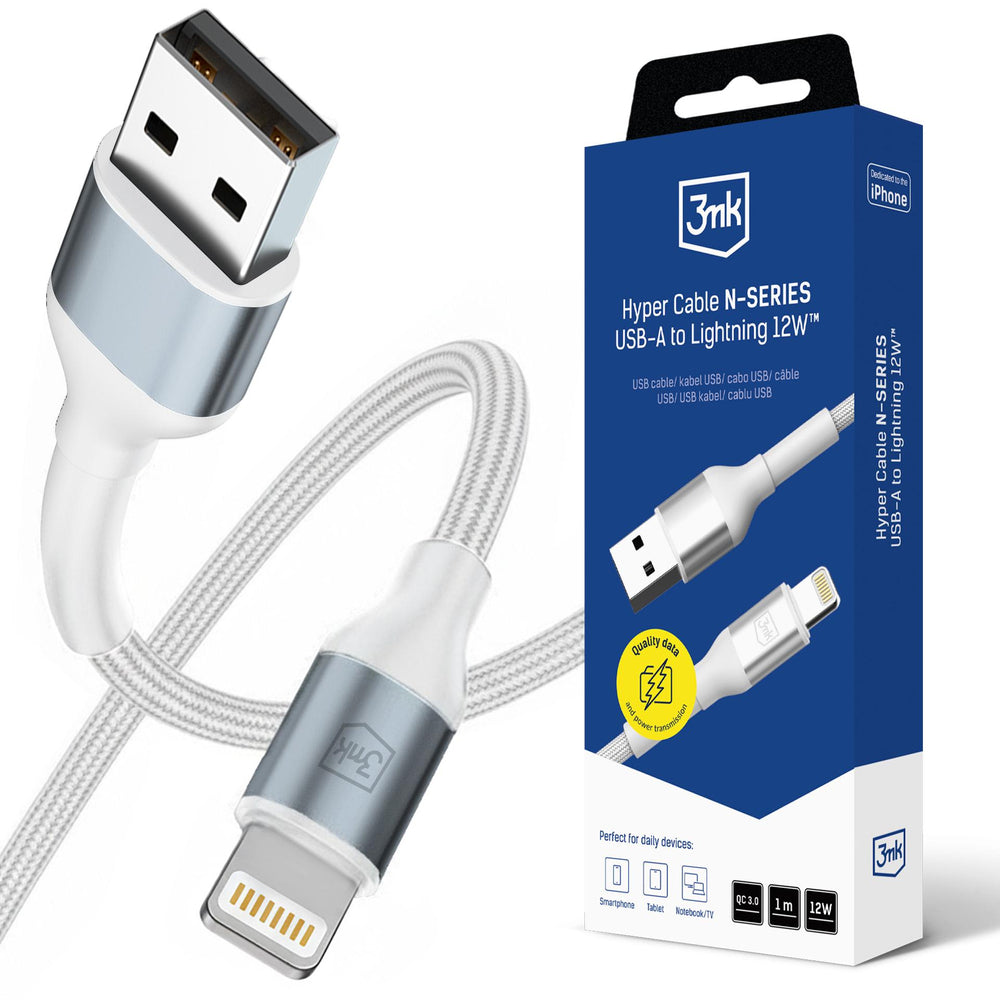 3mk Hyper Cable N-SERIES USB-A / Lightning 1m QC 3.0 5V/2.4A 12W - white_0