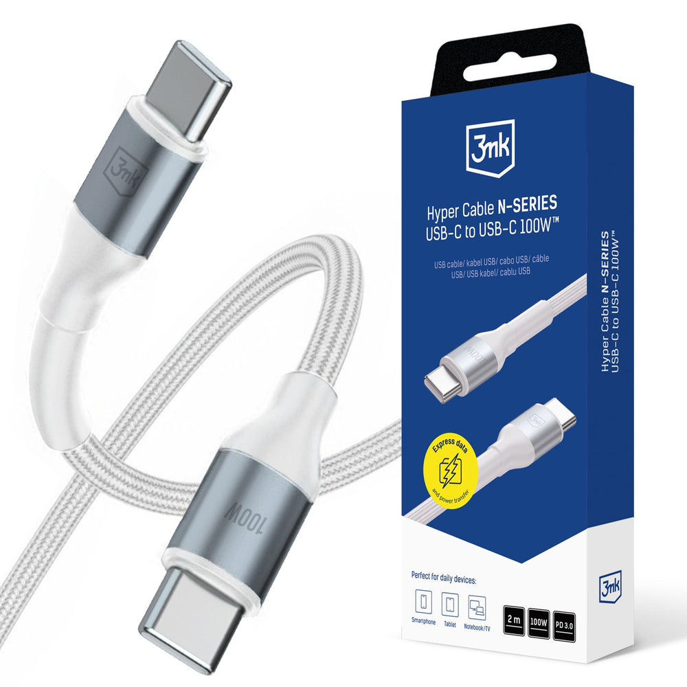 3mk Hyper Cable N-SERIES USB-C / USB-C 2m PD 3.0 QC 3.0 20V/5A 100W - white_0
