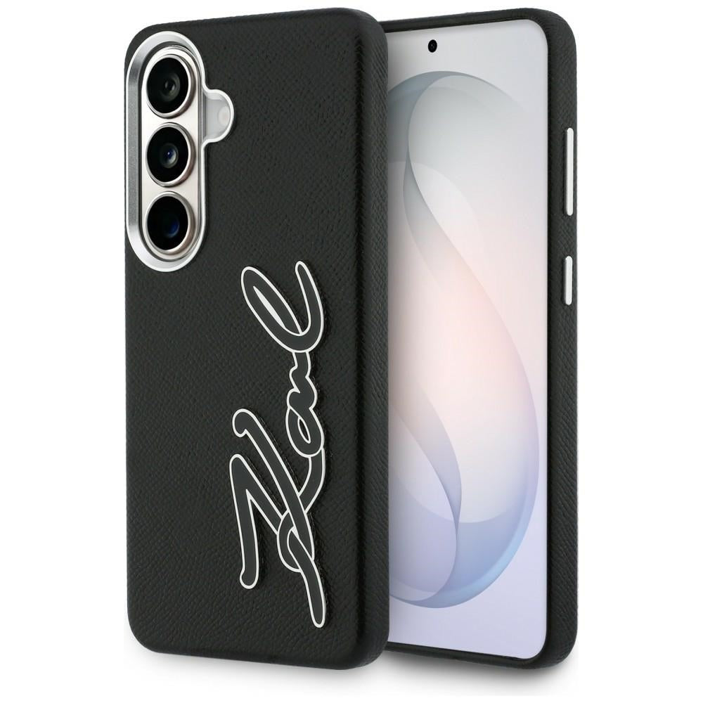 Karl Lagerfeld Grained Signature Metal Resin Logo Case for Samsung Galaxy S26 - Black_0