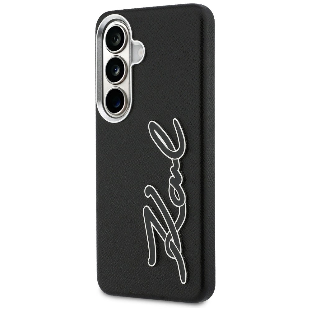 Karl Lagerfeld Grained Signature Metal Resin Logo Case for Samsung Galaxy S26 - Black_1