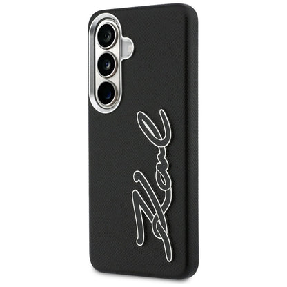 Karl Lagerfeld Grained Signature Metal Resin Logo Case for Samsung Galaxy S26 - Black_1